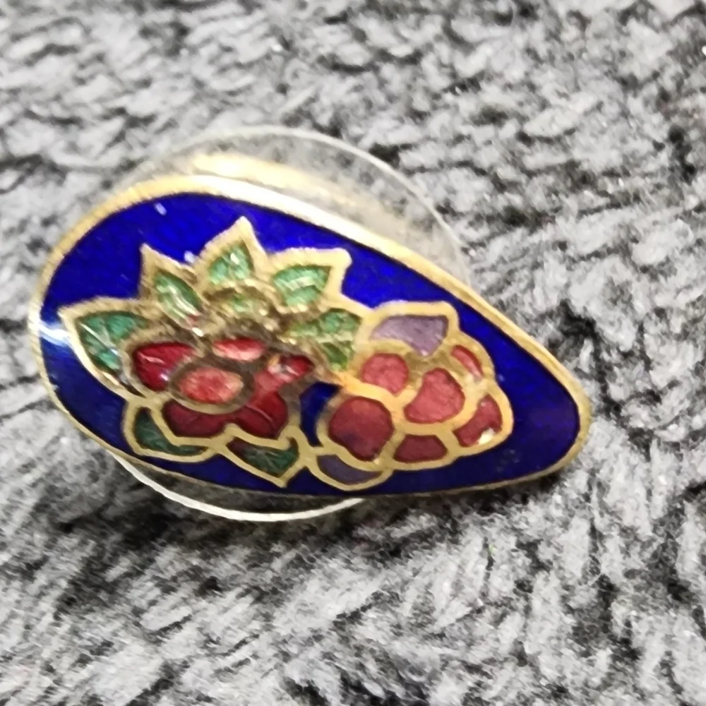 Vintage Cloisonne Floral Earrings Oval